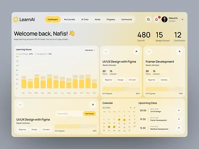 Online Learning Dashboard interface product saas service startup ui ux web