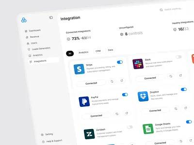 SaaS Integration Management Dashboard UI admin dashboard analytics dashboard business dashboard connected apps ui crm dashboard dashboard ui design integration dashboard integration management integration system management interface minimal dashboard ui modern dashboard platform integrations product dashboard saas dashboard ui saas web app software dashboard ui ux dashboard web app ui web dashboard design