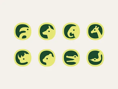 Animal Facts Icon Set alligator animal animal facts animal icons bear brand design brand identity brand system branding elephant giraffe green icon set iconography logo logomark rhino snake wolf