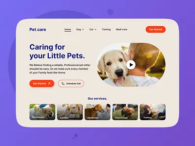 Pet care landing page 3d animation branding design follow graphic design illustration like logo ui