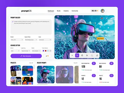 AI Prompt Builder & Visual Generator Dashboard ai creative dashboard design prompt builder ui uiux visual generator website