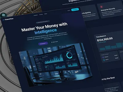 FintechFlow - SaaS Financial Landing Page Design dark mode ui figma fintech app graphic design saas product saas website ui uiux ux web design website landing page