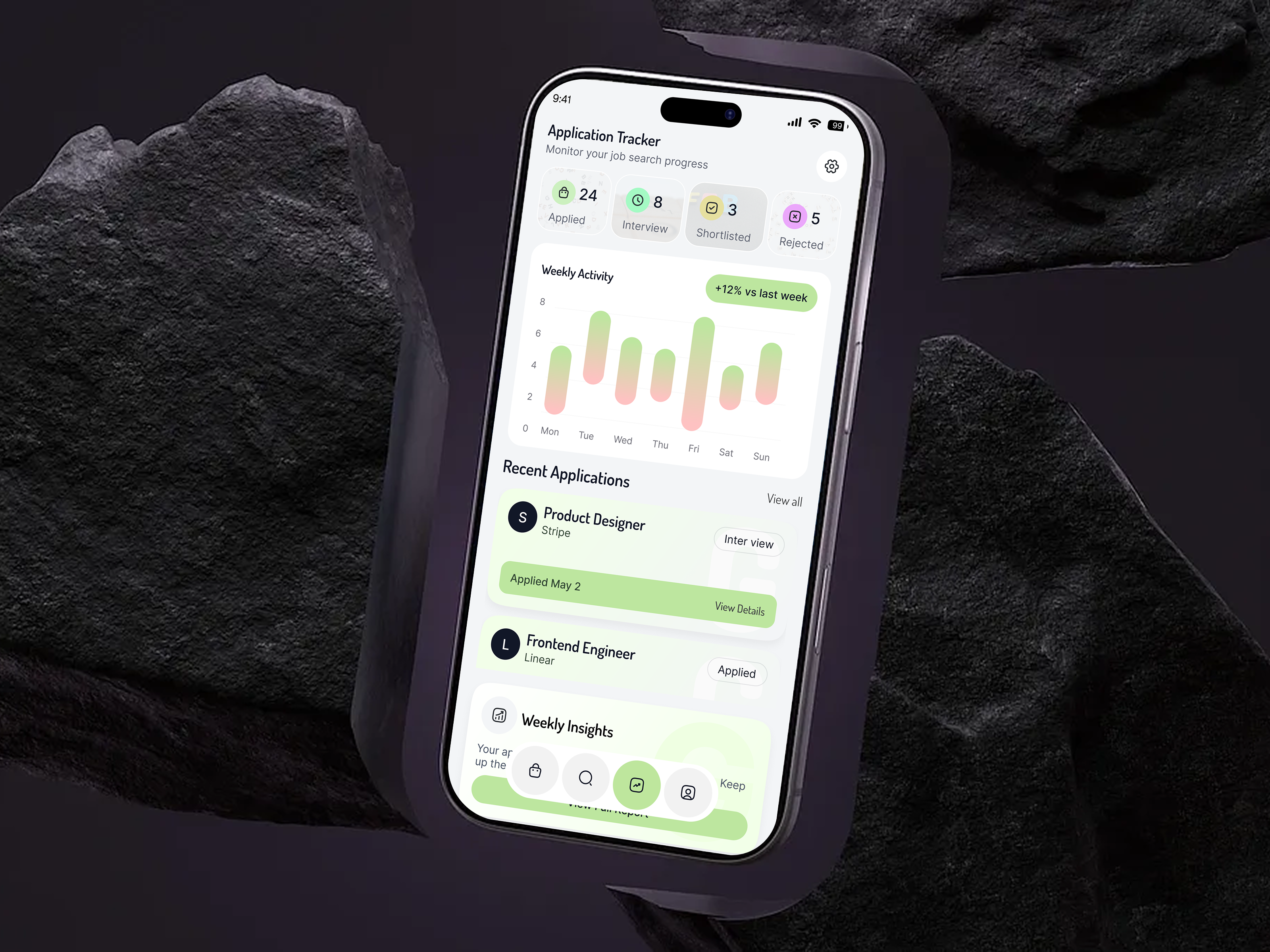 NextHire - Smart Application Tracker Mobile App UI analytics ui app design application tracker career app clean ui dashboard ui figma hiring app ios ui job finder job tracker minimal ui mobile ui modern ui product design recruitment saas ui startup ui ui ux ux design