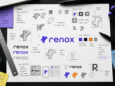 Modern SaaS Logo Exploration for Renox™ ⚡ brand mark brand process brand strategy consept design creative process icon identity system logo logo branding logo concept logo consept logo design logo presentation logo sketch saas branding sketch design symbol design tech branding visual branding visvibe design process