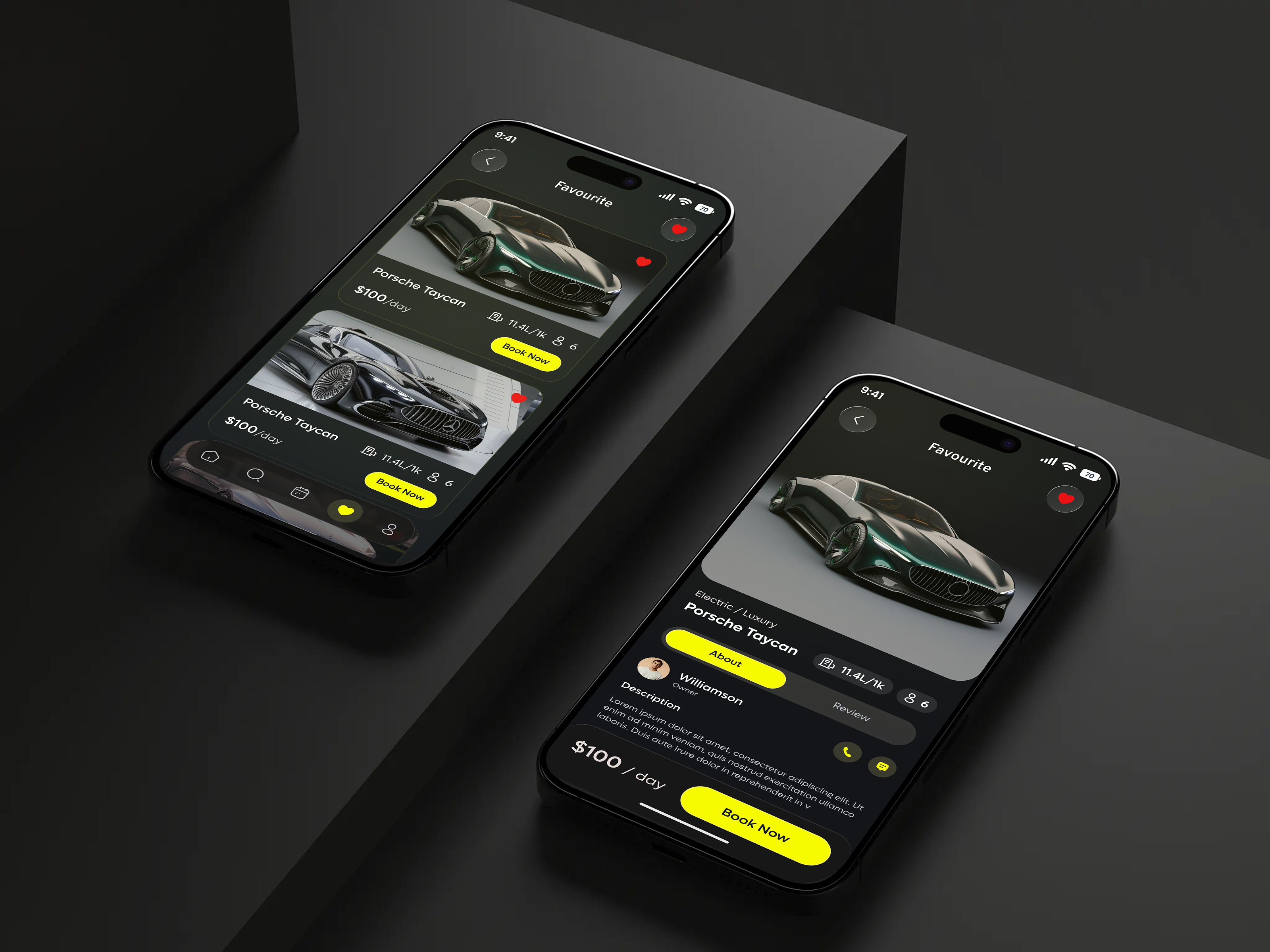 Luxury Car Rental App – Favorites UI