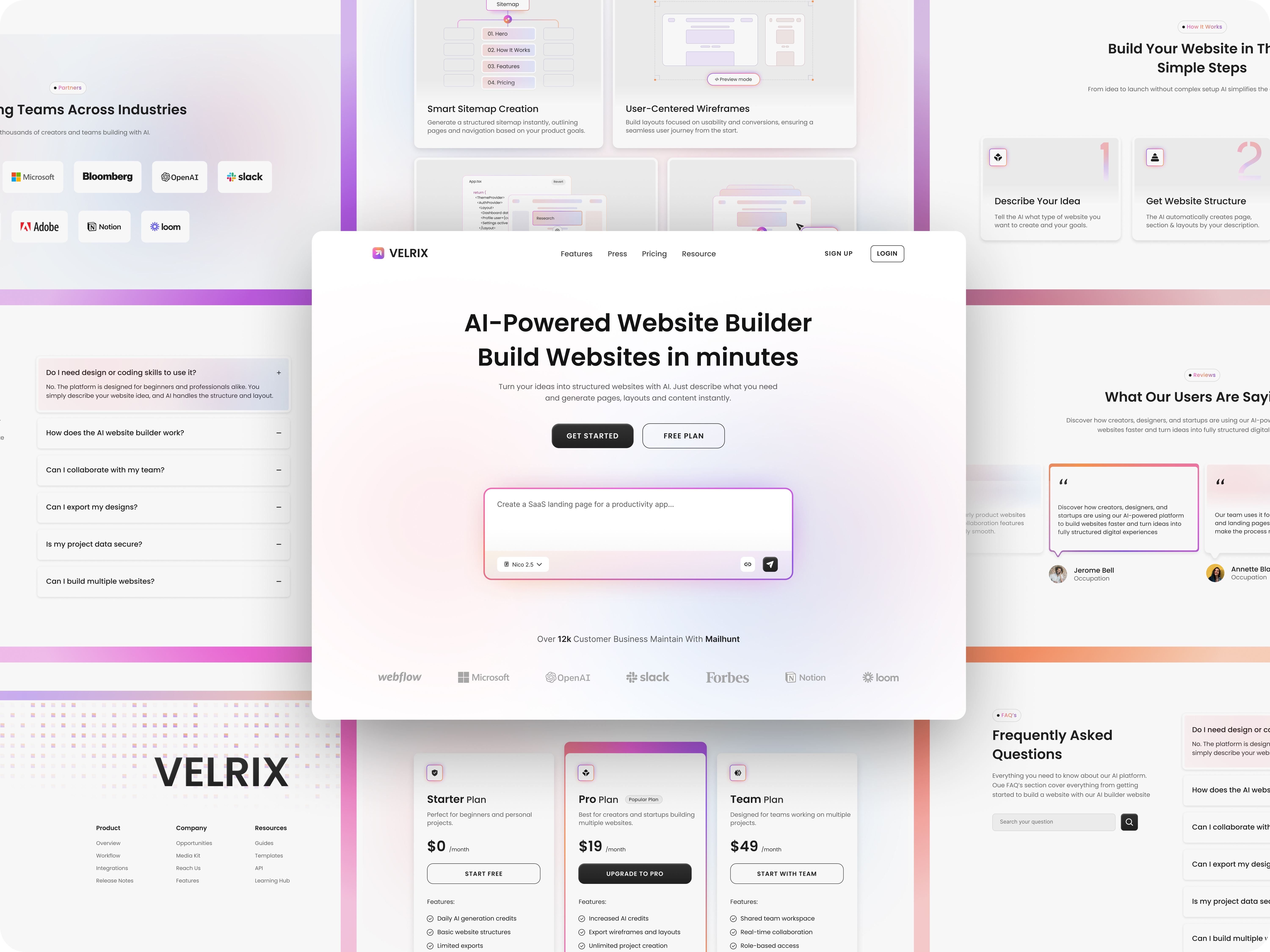 VELRIX — AI Website Builder Landing Page ai aiwebsitebuilder b2b bentogrid framer microinteractions minimalui moderndesign productdesign saas startup ui uix webdesign webflow