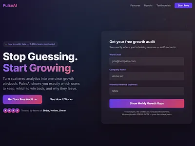 PulseAI — Growth Signals, Not Just Data home page homepage landing landing page landingpage webdesign website