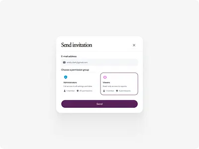 Send Invitation Modal — Permission Groups UI, User Invite Flow access control b2b saas dashboard ui figma invite flow modal design permission management product design role based access saas dashboard ui components ui design user interface user management web app ui