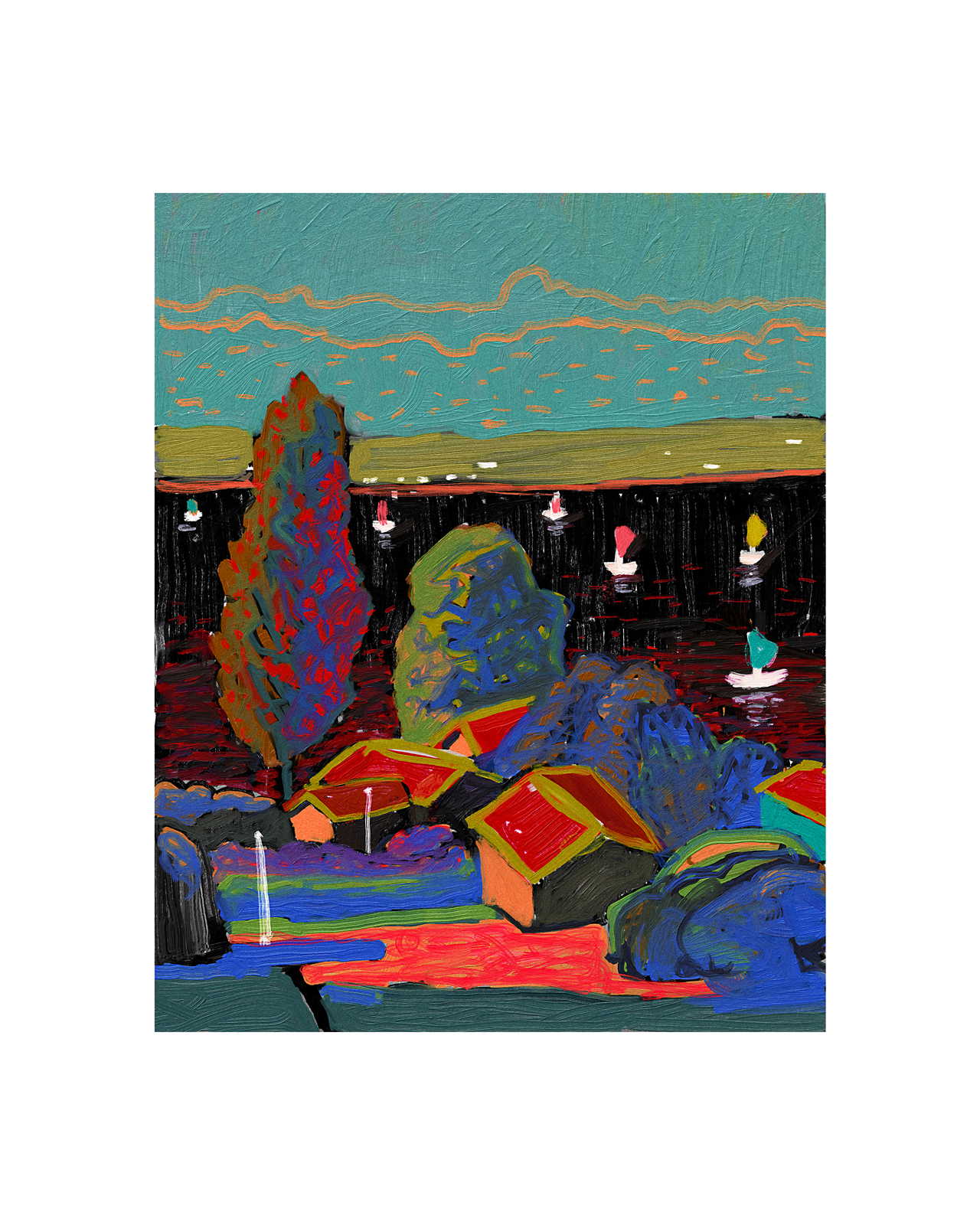 Shore boat color design exploration fauvism house illustration impressionism landscape oil painting postimpressionism sea shore texture