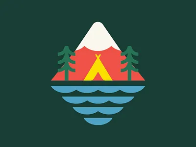 Camping Bliss badge camp camping icon illustration lake mountain mountain logo outdoors pnw retro camp snow sticker tent tree icon trees water