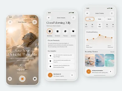 AI Dream Recorder Mobile App agentic ai agentic experience ai agent ai agentic ai experience app design dream app dream journal dream recorder dream timeline ios app mindfulness mobile app next gen ui product design sleep app sleep tracker ui ux wellness app