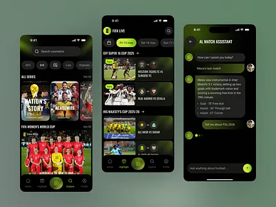 AI Football Sports App UI | Live Scores & Match Analytics ai sports app app app design football app football mobile app football ui live score app match tracking mobile mobile app mobile app ui soccer app sports analytics sports app sports mobile app ui design ux design