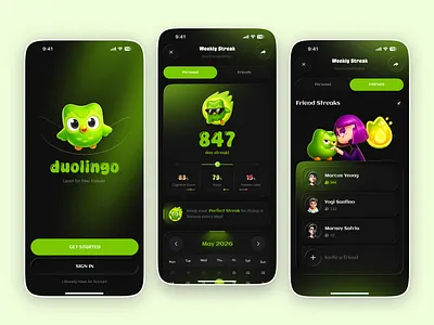 Duolingo App Redesign UI ai learning app appdesign duolingo duolingo redesign edtech mobile app educational app ui futuristic app design gamified experience design language learning app design learning app ui mobile app redesign mobileui productivity app ui startup app ui streak tracker app ui uidesign ux uxdesign