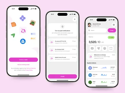 Crypto Wallet Mobile App — Web3 & DeFi Wallet UI Design app crypto app crypto wallet defi app defi wallet finance app fintech app fintech ui token swap trading app ui ux design wallet ui web web3 app