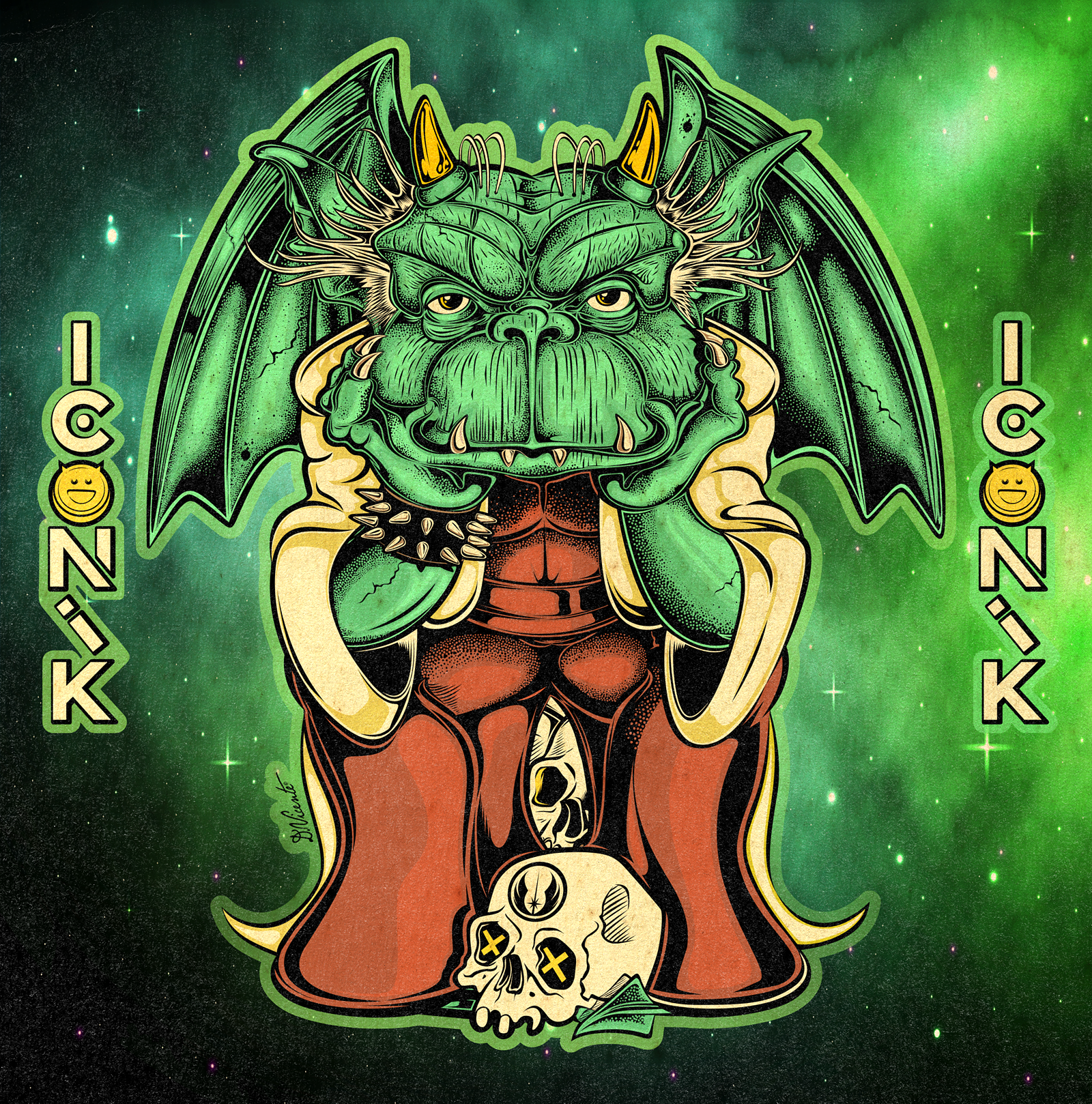 TEEN GARGOYLE #31 – MASTER YODA VIBES character cosmic art creature cult movie david vicente galactic sage gargoyle illustration lowbrow art master yoda monster art mystical pop culture retro sci fi art space space opera star wars weird yoda