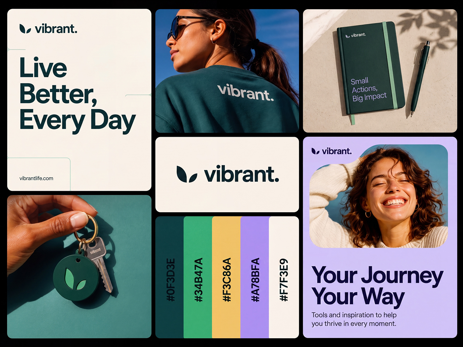 Vibrant — Modern Lifestyle Branding & Visual System Bento brand presentation brand strategy branding clean design color palette creative branding creative direction editorial design fashion branding graphic design lifestyle branding lifestyle campaign minimal branding modern aesthetic modern identity premium identity techwitpro typography design ui inspiration visual identity