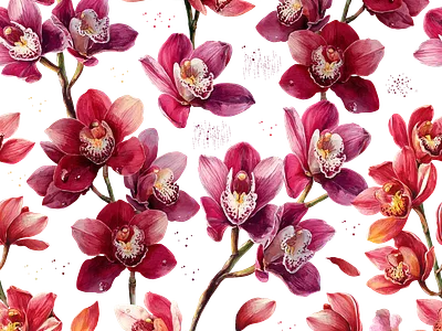 Seamless orchid floral pattern elegant botanical design bloom botanical cloth elegant exotic fabric floral flower illustration luxury nature orchid pattern petals pink red seamless textile tropical wallpaper