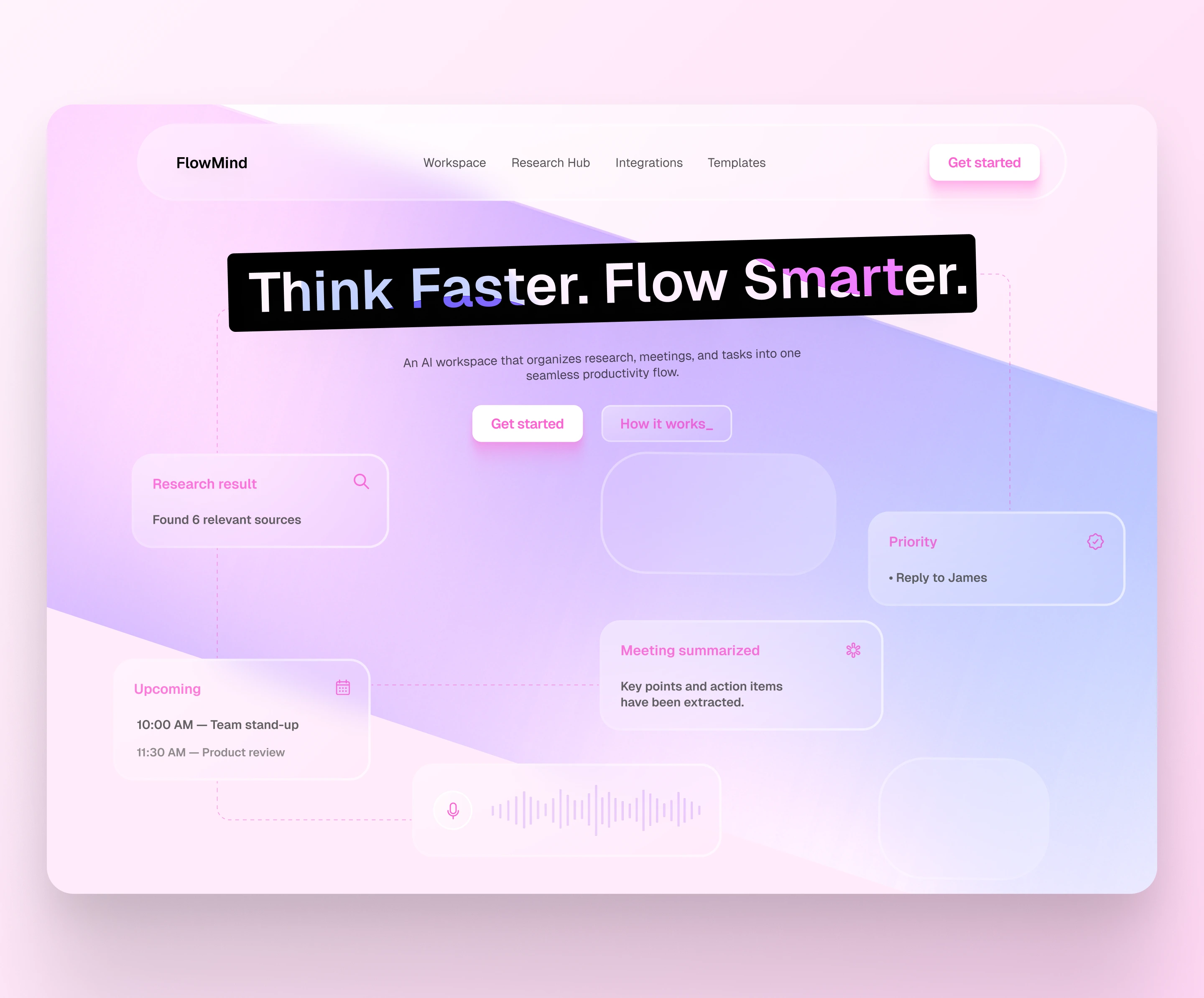 FlowMind — Productivity AI Hero Section ai branding clean gradient graphic design logo pink software startup ui