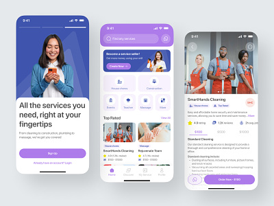 Services Mobile App app cleaning cleaning service find service home service house chores light mode marketplace mobile on demand service providers service service app service marketplace service provider services services app solution app ui design uiux