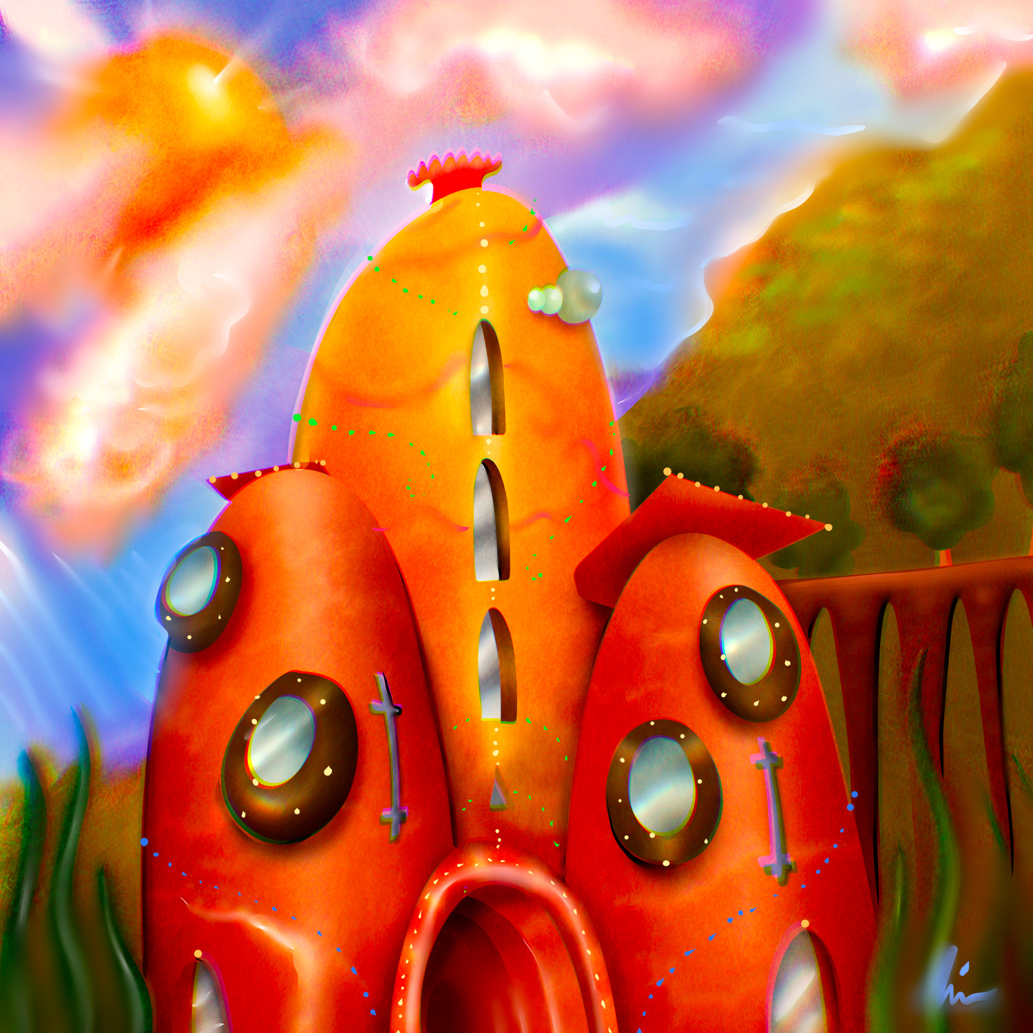 "Strange Church" architecture art branding church color pencil design draw dream fantasy illustration landscape liminal painting poster strange tee shirt water ink