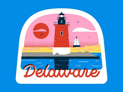 50 States · DELAWARE america badge delaware design graphic design illustration insignia label lighthouse luggage sticker state state badge sticker travel travel sticker typography united states usa