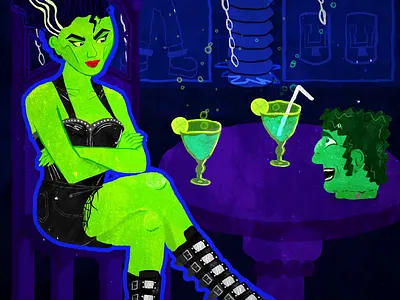 Frankenstein Bride 💚⚡Illustration / Animation ⚡💚 2d after effects animation drawing illustration inspo motion graphics
