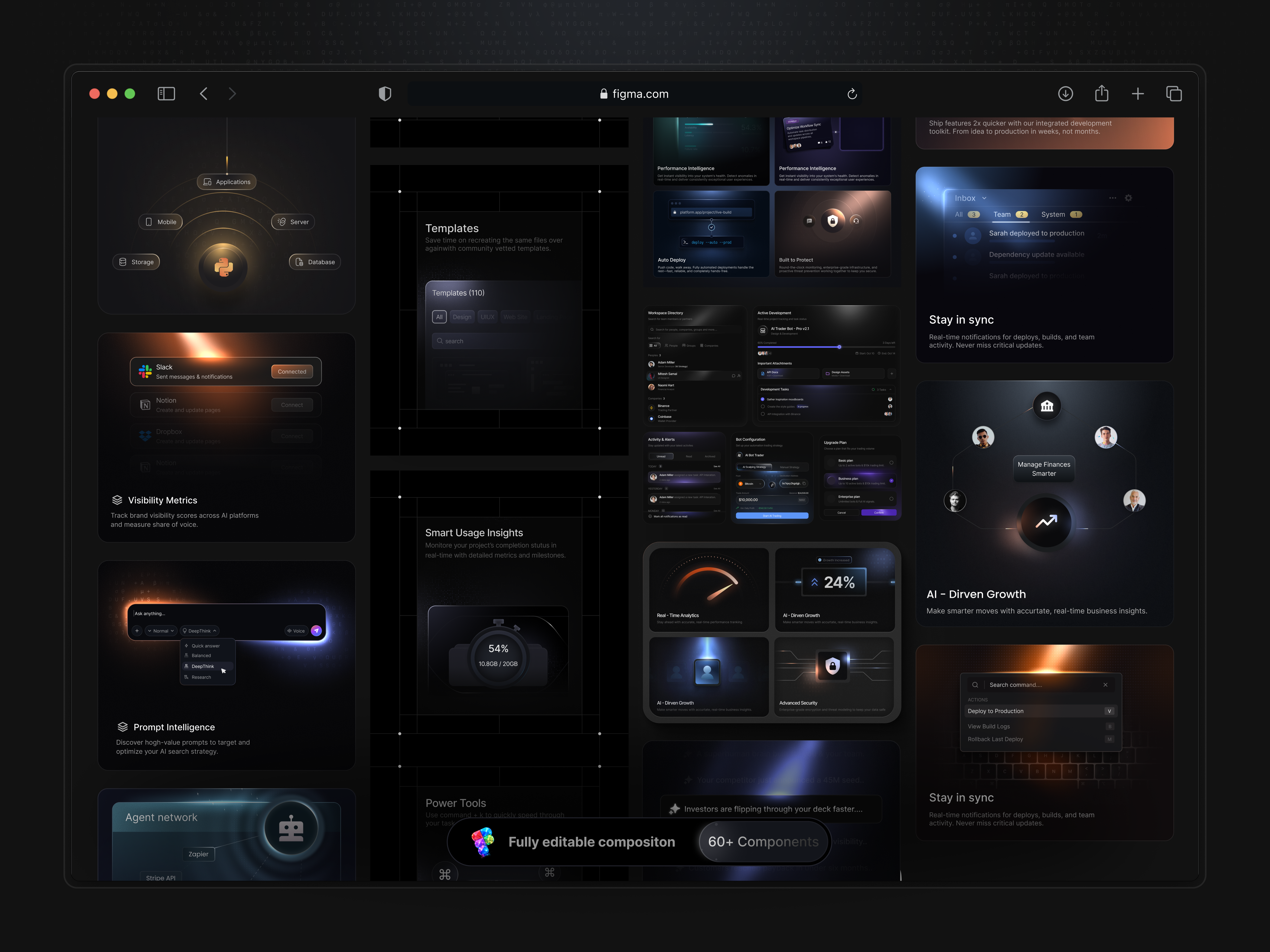Dark Bento UI Kit — Figma Components for SaaS, AI & Landing Page
