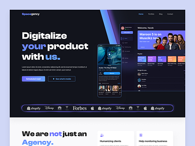 Spacegency Digital Agency - Exploration agency blue branding clean color dark design digital figma illustration layout logo purple theme ui ui ux ui design uidesign uiux user interface