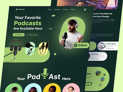 Podcast landing page audio best podcasts conversation design falconthought inspiration landing page live podcast podcast platform podcasting radio streaming streaming app talk show ui ux web design webdesign website