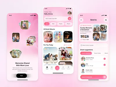 Frameo AI — Smart Photo Frame App Redesign ai al generated al organization al smart albums app design app redesign digital photo frame frameo frameo app interaction design memory sharing mobile app photo gallery app photo sharing app social app uidesign uiux ux design