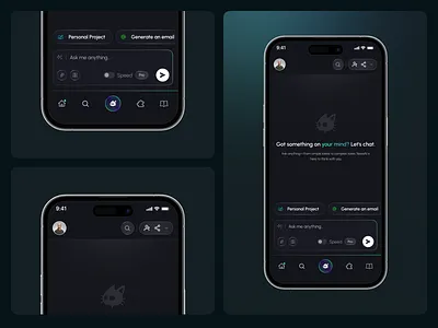 AI Assistant Mobile App UI aiapp aiassistant aichatbot aisaas aiui app appdesign artificialintelligence chatbot chatui design generativeai ios mobile mobileapp startup ui voiceassistant voicechat