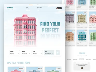Real Estate - Listing page card design clean ui heloxone housing illustration interface design listing page minimal modern web pastel product design property property search proptech real estate real estate website ui grid uiux web design website