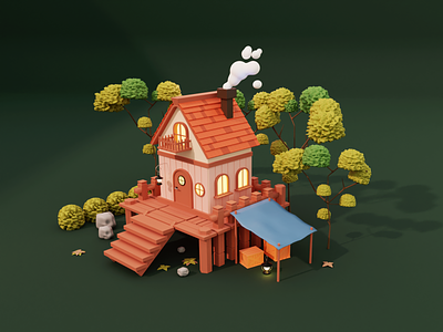 Low poly house in the forest 3d 3d illustration 3dcg blender blenderrender cozy house low poly
