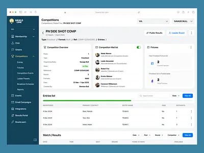 BowlsLink - Sports Dashboard community competition dashboard email campaign events fixtures live score management match membership overview player player activity saas sports sports activity sports ui ui design ux design wavespace