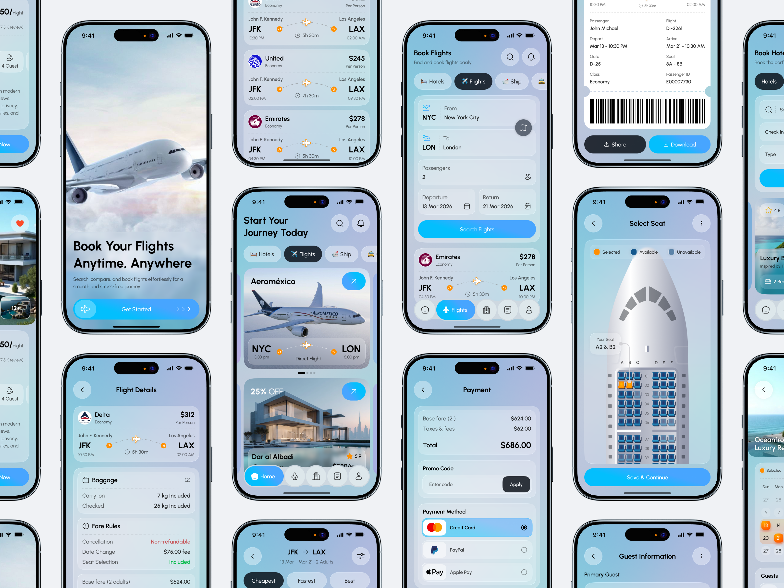 Travel Booking App UI/UX for Flight and Hotel Reservation app design booking figma flight and hotel flight booking hotel booking ios design mobile app saas design travel app travel booking ui design ui ux user experience ux design