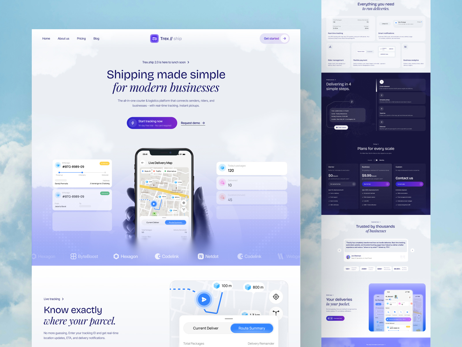 Trex Ship — Delivery App Landing Page / Tracking App
