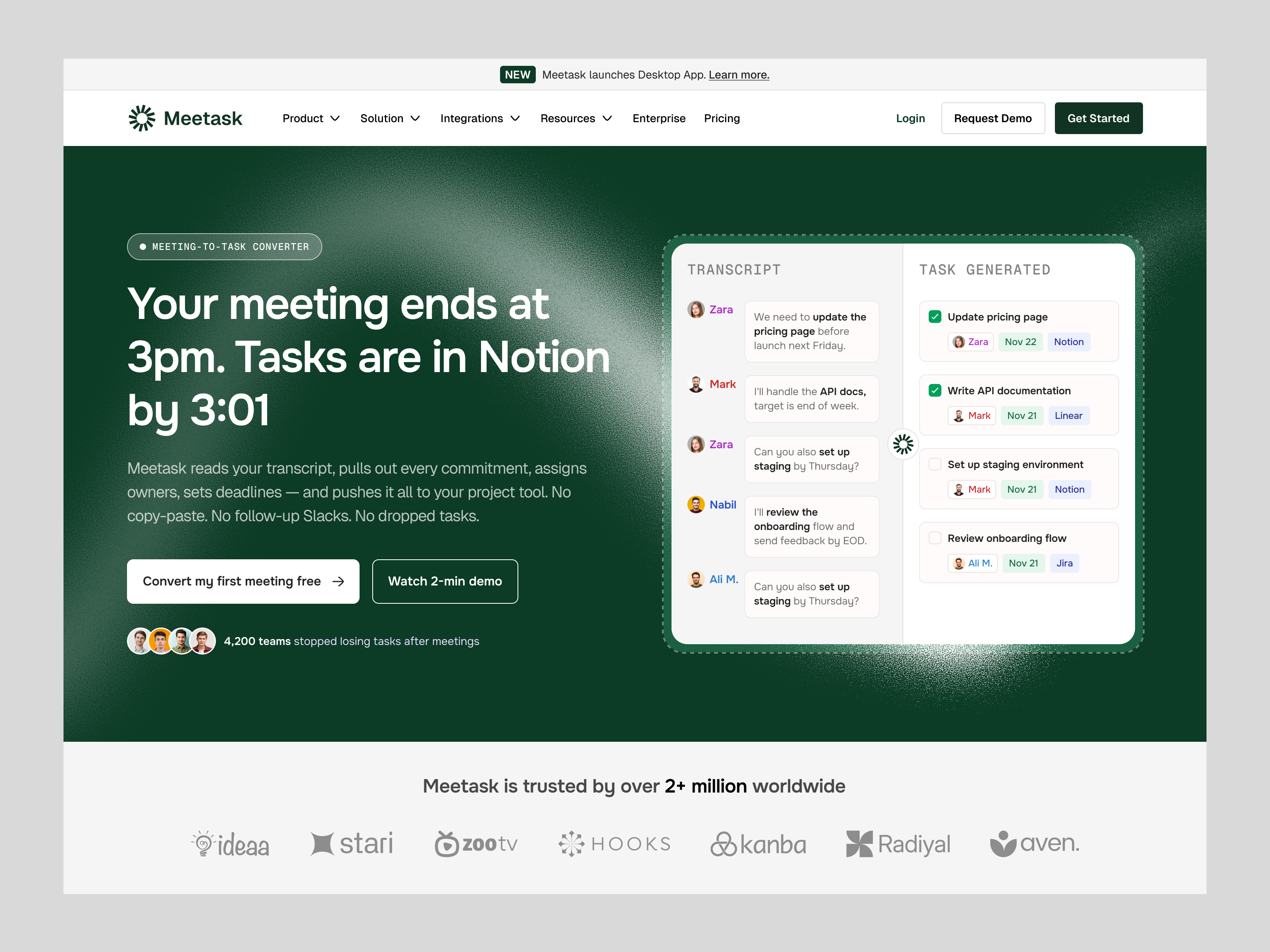 SaaS Landing Page - Meeting to Task Converter