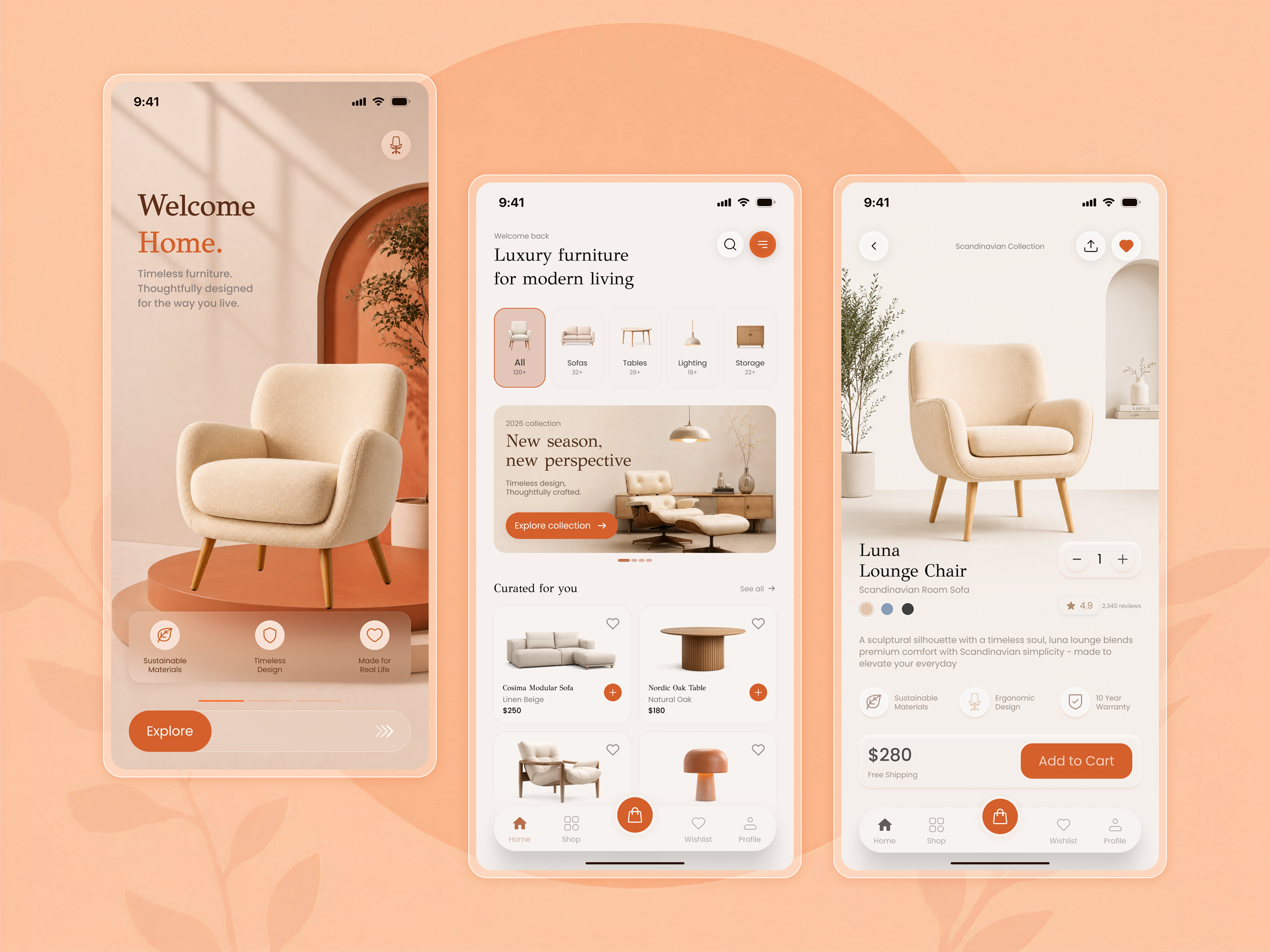Luxury Furniture eCommerce Mobile UI Design appinspiration cleanaesthetics creativeui digitalproduct ecommerceapp furnituredesign homedecor interfaceinspiration interiorapp luxurydesign minimaldesign mobileapp modernfurniture premiumexperience scandinavianinterior startupdesign ui userexperience userinterface ux