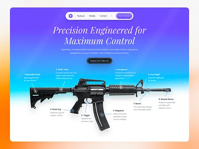 STRYVEX — Tactical Firearm Landing Page clean layout dark ui firearm ui firearm website futuristic design gun interface hero section interactive design landing page military style minimal design modern ui premium web design product landing page responsive website tactical gear ui design ux design weapon showcase web design