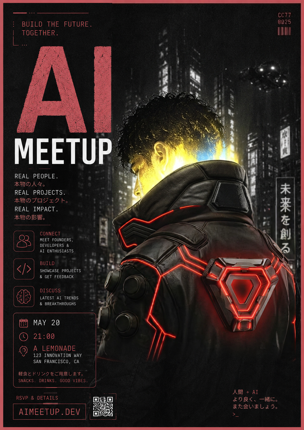 AI Meetup Porto, Portugal Poster WIP ai ares artificial intelligence chinese concept cyberpunk illustration jacket japanese legacy light matrix meetup netowr network nope porto portugal poster tron
