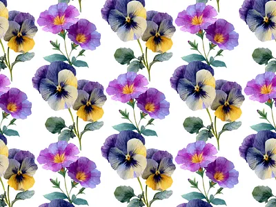 Seamless Pansy Floral Watercolor Pattern on Pink Background botanical cloth design fabric floral flowers garden illustration nature pansy pattern print repeat seamless spring surface textile wallpaper watercolor wrapping