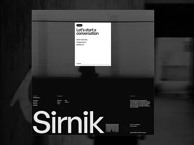 Sirnik — Editorial Footer & CTA Exploration artdirection branding creative digitaldesign editorial interaction landingpage luxury minimal modern monochrome portfolio premium studio typography ui uxdesign visualdesign webdesign webflow
