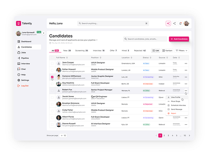Talently — ATS & Candidate Pipeline UI