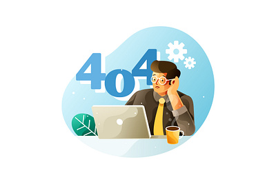 404 page error concept - an employee tired illustration web