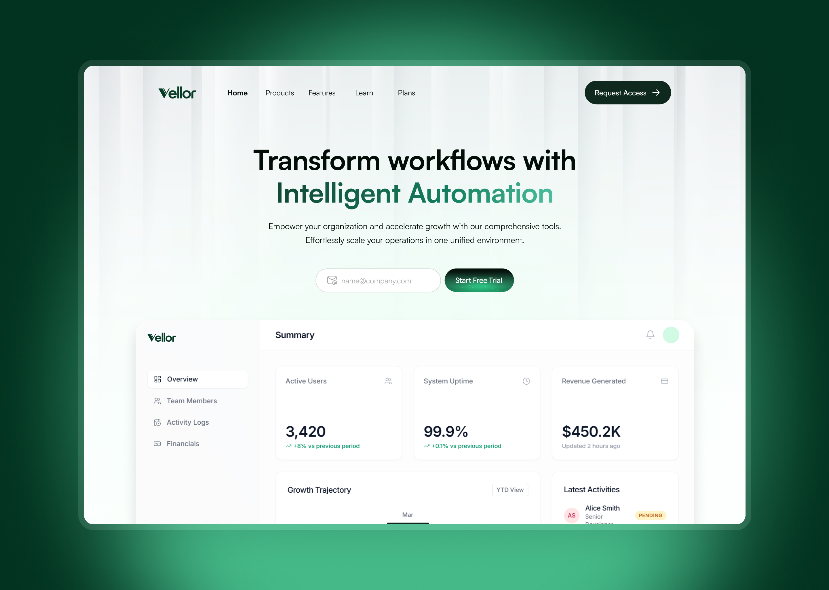 Vellor – HR Management SaaS Landing Page ai automation hero section hr interface landing page management product design ui uiux design ux web design website design
