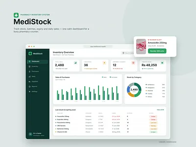 MediStock — Pharmacy Inventory Management System dashboard healthcare product design saas ui design