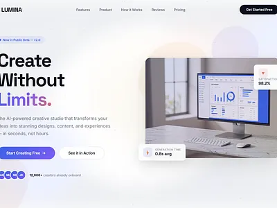 LUMINA — AI-Powered Creative Studio graphic design homepage landing landing page landingpage web design web site
