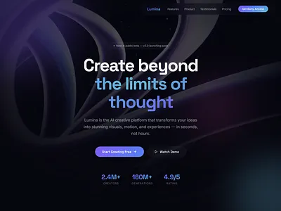 Lumina — Where AI Meets Creative Vision home page homepage landing landing page web design web site website