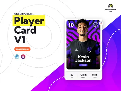 Player Card V1 - OrokuBlocks WordPress Widget for Elementor badge card code design elementor game gaming html illustration pattern player plugin sportspress stats team template ui ux widget wordpress