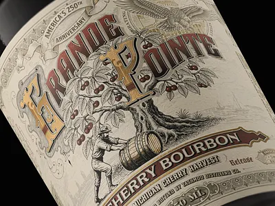Grande Pointe Cherry Bourbon Limited Release 250th anniversary 4th july label americana bourbon label branding cask cherry bourbon cherry whiskey distillery distillery label gin illustration rum vintage vintage label vintage whiskey label whiskey whiskey label whiskey logo